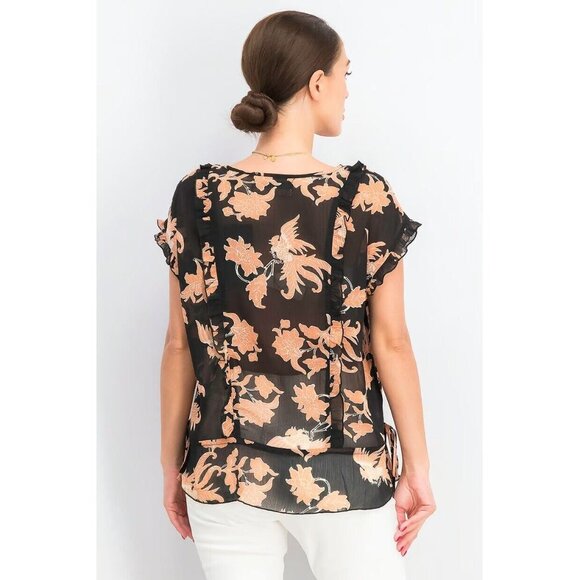 SCOTCH & SODA Fading Roads Brown Pink Tropical Print Chiffon Blouse, Size XS - Picture 13 of 14